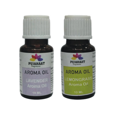 Pujahaat Lavender and Lemongrass Aroma Oil for Aromatherapy oils, Oil for diffusers, Humidifier oils, Oil Burners, Spa and Air Purifier 10ml Each - Set of 2 (2 x 10 ml) AO8