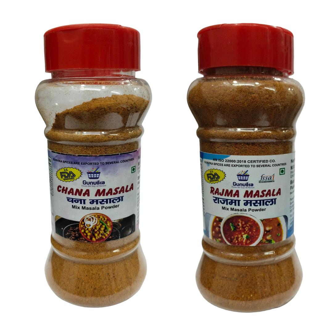 Gunvika Channa (Chole) Masala & Rajma Masala combo Spice Mix| Multipurpose spice Combos for you | Zero added Colours, Fillers, Additives & Preservatives | Vegan | Aromatic - 100 gm each