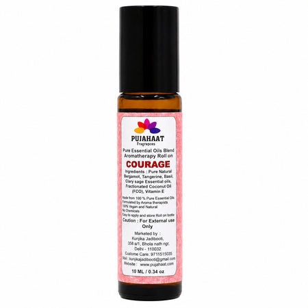 Pujahaat Courage Aromatherapy Roll-on | Blend of pure & natural Essential Oils | To assist Overcoming Fear | Crafted by Certified Aromatherapists 10ml/0.33 fl oz (Courage Roll-on, Pack of 1)