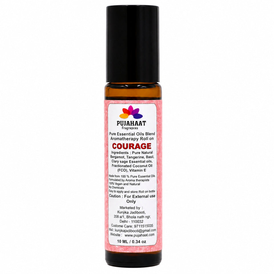 Pujahaat Courage Aromatherapy Roll-on | Blend of pure & natural Essential Oils | To assist Overcoming Fear | Crafted by Certified Aromatherapists 10ml/0.33 fl oz (Courage Roll-on, Pack of 1)