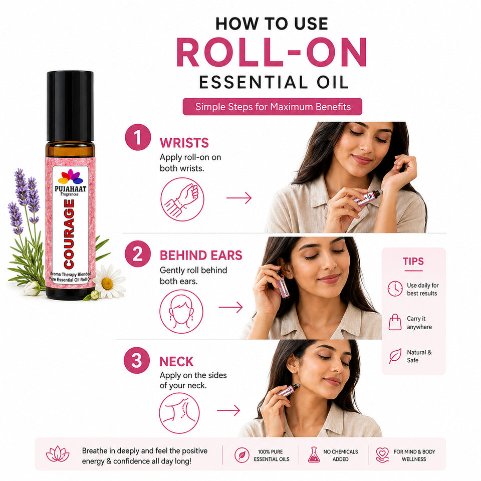Pujahaat Courage Aromatherapy Roll-on | Blend of pure & natural Essential Oils | To assist Overcoming Fear | Crafted by Certified Aromatherapists 10ml/0.33 fl oz (Courage Roll-on, Pack of 1)