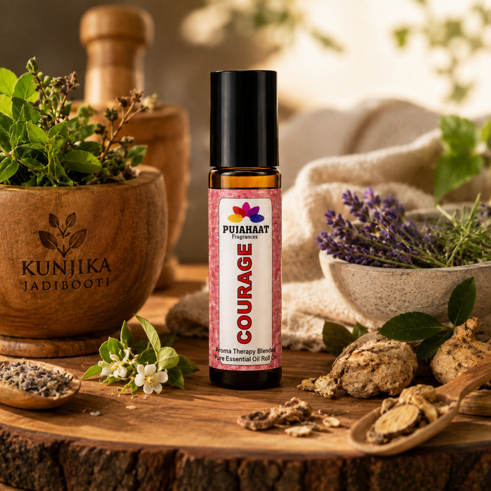 Pujahaat Courage Aromatherapy Roll-on | Blend of pure & natural Essential Oils | To assist Overcoming Fear | Crafted by Certified Aromatherapists 10ml/0.33 fl oz (Courage Roll-on, Pack of 1)