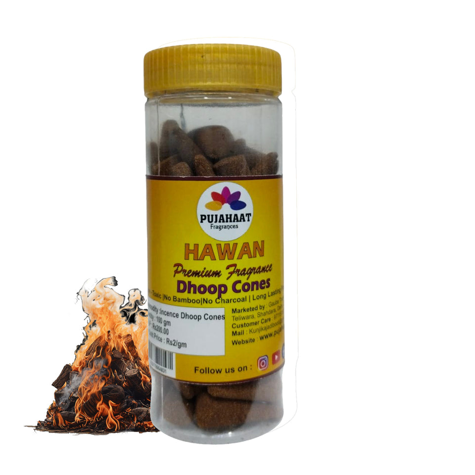 Pujahaat Premium Scented Incense Dhoop Cone | No Charcoal No Bamboo | for Pooja, Rituals & Special Occasions, Aromatherapy Hawan Samagri Fragrance