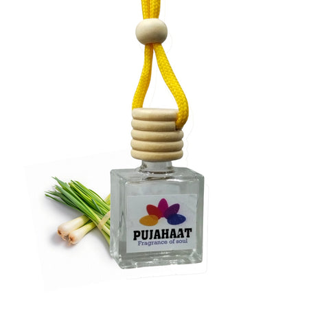 Car Perfume Hanging Pod 10ml Lemongrass Premium Fragrance by Pujahaat | High Diffusion with Premium Fragrance Oils in Glass Bottle with Wooden Diffuser Lid | Long Lasting | Lasts Up to 45 Days - Lemongrass