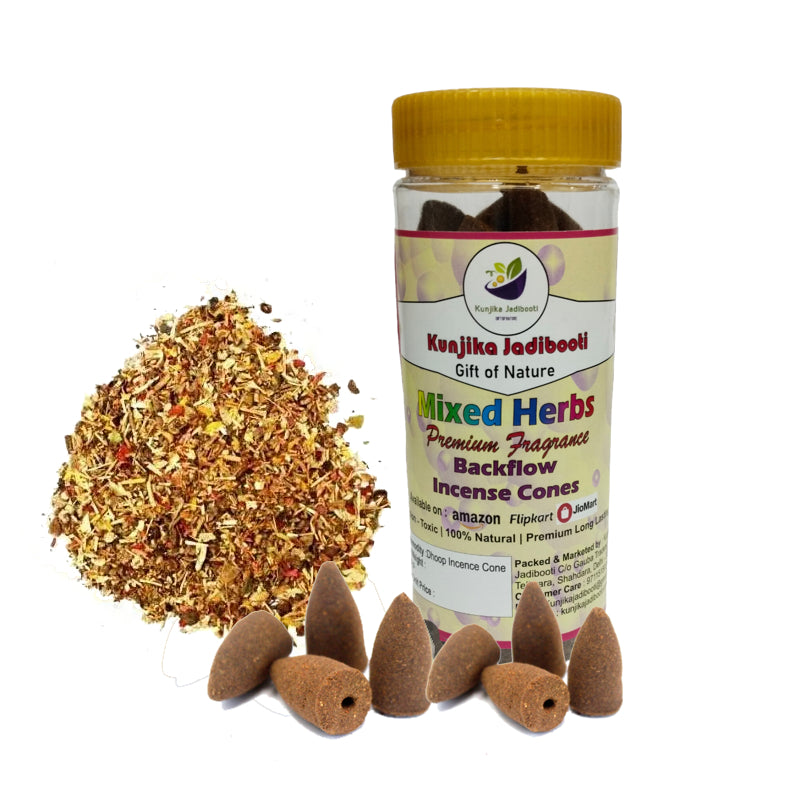 Kunjika Jadibooti Premium Scented Backflow Incense Dhoop /Cone | No Charcoal No Bamboo | for Pooja, Rituals & Special Occassions, Smoke Fountain, Mixed Herbs / Jadibooti's Fragrance - 100 Gms