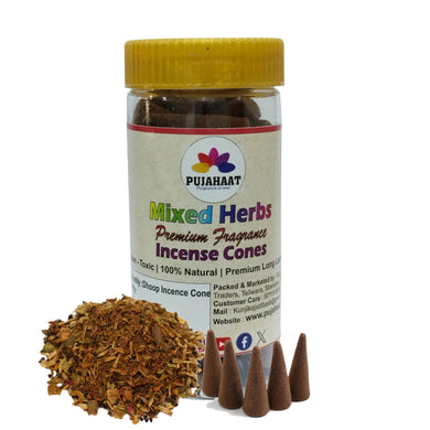 Mixed Herbs Fragrance Premium Scented Incense Dhoop Cone by Pujahaat | No Charcoal No Bamboo | for Pooja, Rituals & Special Occasions, Dhoop Batti  - 80 Gms