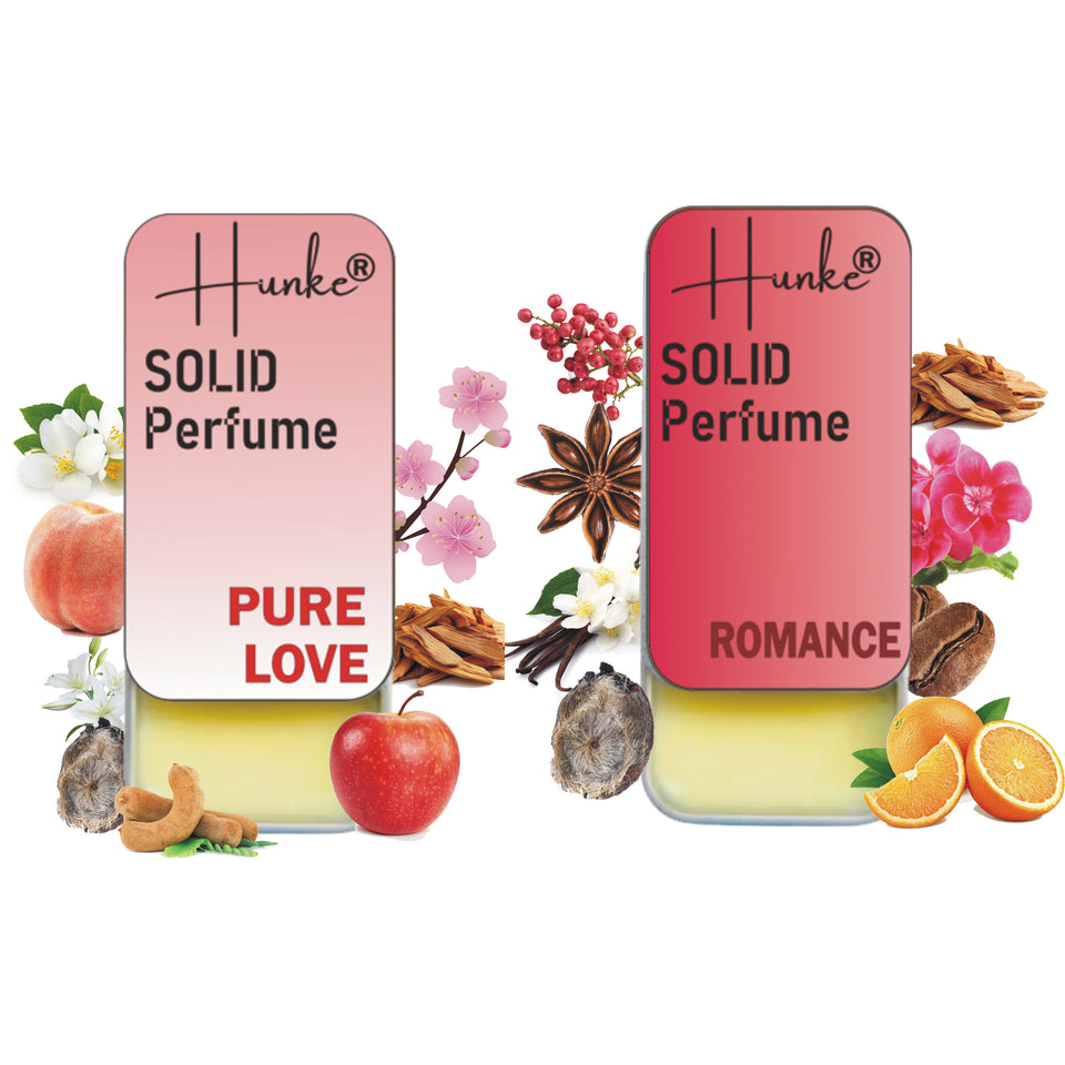 Hunke® Solid Perfume Combo | Alcohol-Free Solid Perfume for Men & Women | Long Lasting Natural Wax Fragrance | Travel Friendly Pocket Perfume | Handmade Luxury - Romance, Pure Love