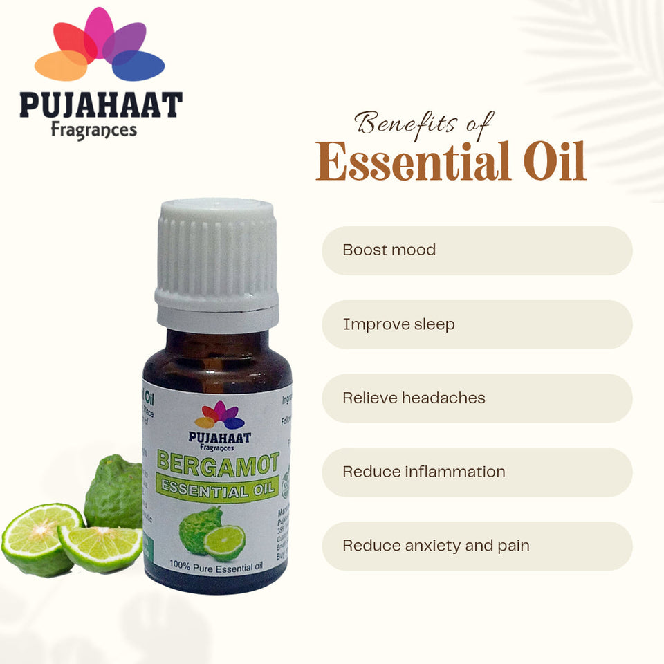Pujahaat Bergamot Essential oil for Skin, Hair and Stress Relief, Pure, Natural and Therapeutic Grade Essential Oil- Vegan & Cruelty free - 15 ml