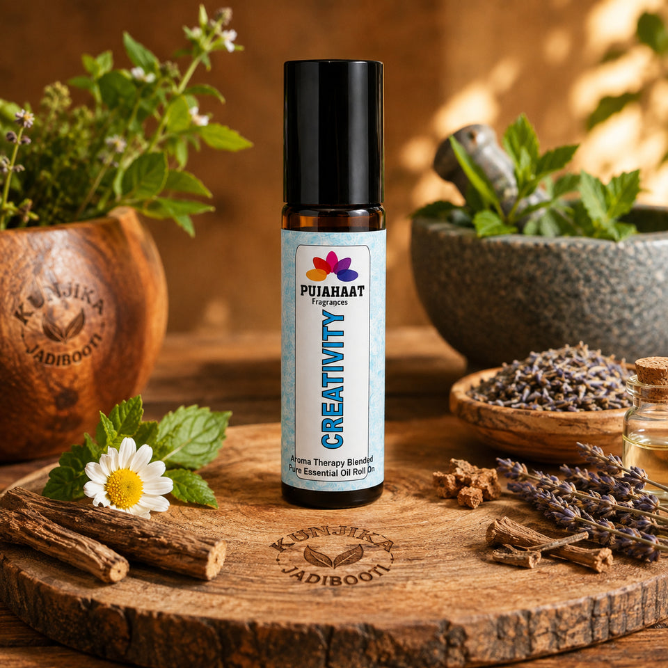 Pujahaat Creativity Aromatherapy Roll-on | Blend of pure & natural Essential Oils | Helps in focusing on reducing over thinking and creative blocks | Crafted by Certified Aromatherapists 10ml/0.33 fl oz - Creativity Roll-on