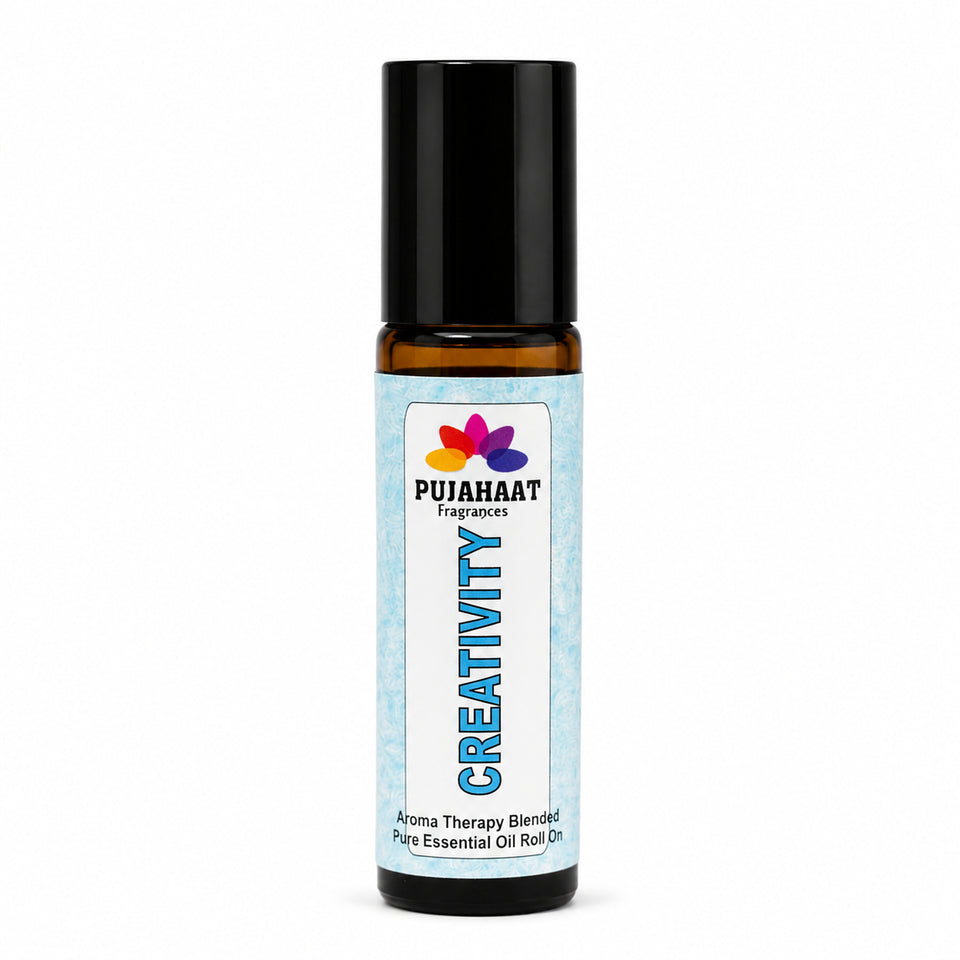 Pujahaat Creativity Aromatherapy Roll-on | Blend of pure & natural Essential Oils | Helps in focusing on reducing over thinking and creative blocks | Crafted by Certified Aromatherapists 10ml/0.33 fl oz - Creativity Roll-on