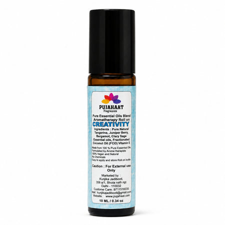 Pujahaat Creativity Aromatherapy Roll-on | Blend of pure & natural Essential Oils | Helps in focusing on reducing over thinking and creative blocks | Crafted by Certified Aromatherapists 10ml/0.33 fl oz - Creativity Roll-on