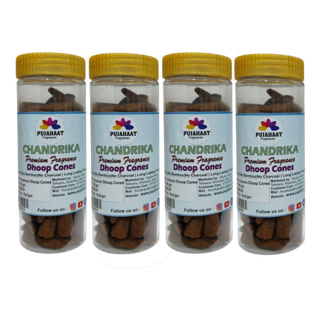 Pujahaat Premium Scented Incense Dhoop Cone | No Charcoal No Bamboo | for Pooja, Rituals & Special Occasions, Aromatherapy Chandrika Rare Fragrance