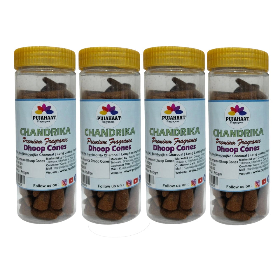Pujahaat Premium Scented Incense Dhoop Cone | No Charcoal No Bamboo | for Pooja, Rituals & Special Occasions, Aromatherapy Chandrika Rare Fragrance
