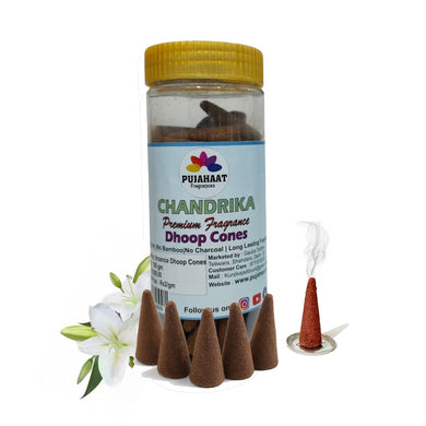 Pujahaat Premium Scented Incense Dhoop Cone | No Charcoal No Bamboo | for Pooja, Rituals & Special Occasions, Aromatherapy Chandrika Rare Fragrance