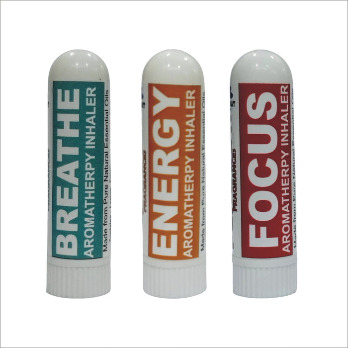 Pujahaat Natural Essential oil based Aromatherapy Nasal Inhaler Stick Breathe, Energy, Focus Made with therapeutic grade essential oils- Set of 3