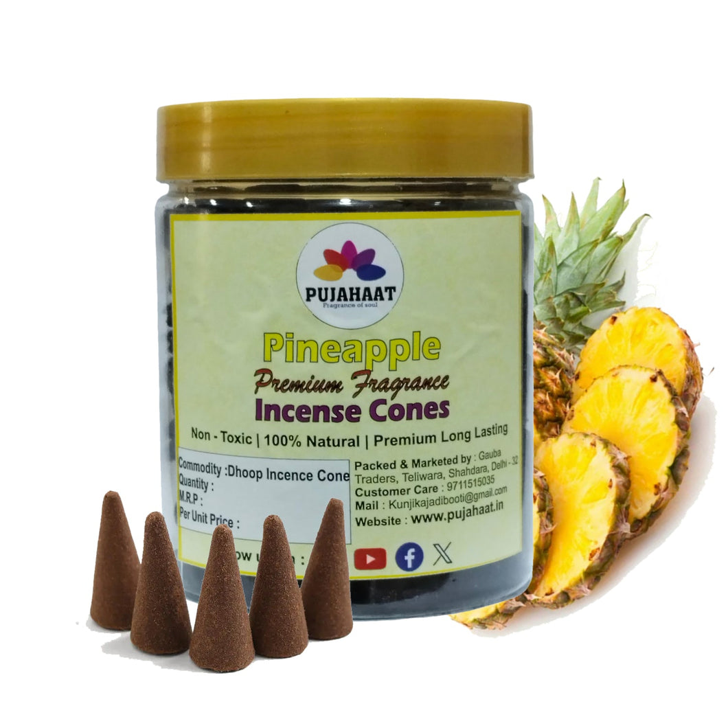 Pineapple Fragrance Scented Incense Dhoop /Cone Premium by Pujahaat | No Charcoal No Bamboo | for Pooja, Rituals & Special Occasions, Dhoop Batti - 200 Gms