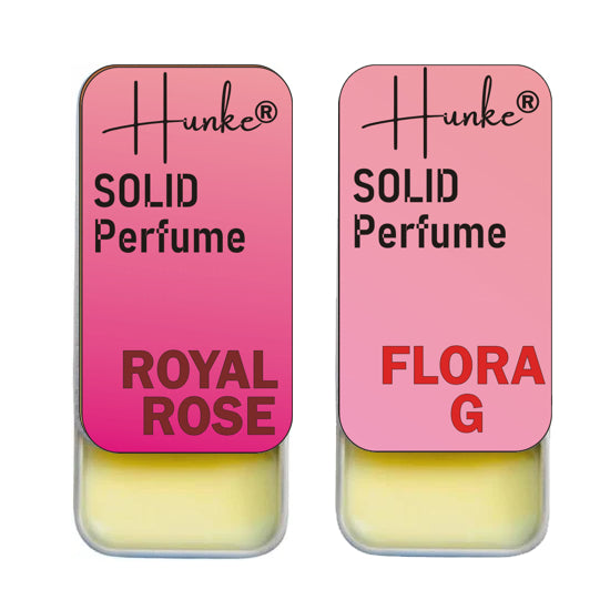 Hunke® Solid Perfume Combo | Alcohol-Free Solid Perfume for Men & Women | Long Lasting Natural Wax Fragrance | Travel Friendly Pocket Perfume | Handmade Luxury - Royal Rose, Flora G