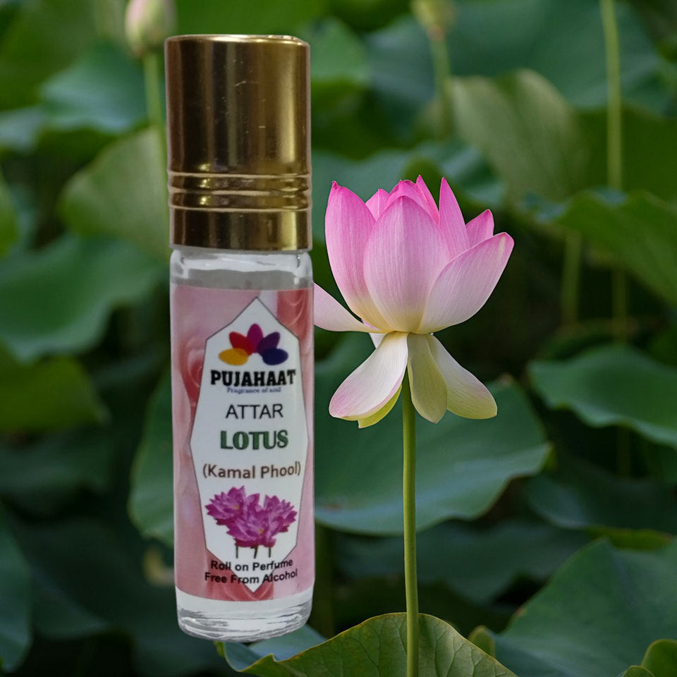 Pujahaat Premium Alcohol-Free Lotus Attar | Ittar 6 ml, Fresh Floral Scent, Long-Lasting Travel Size Roll-On, Best Lotus Attar Fragrance Oil