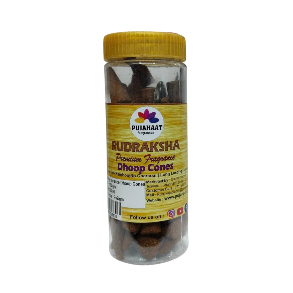 Pujahaat Premium Scented Incense Dhoop Cone | No Charcoal No Bamboo | for Pooja, Rituals & Special Occasions, Aromatherapy Rudraksha Rare Fragrance