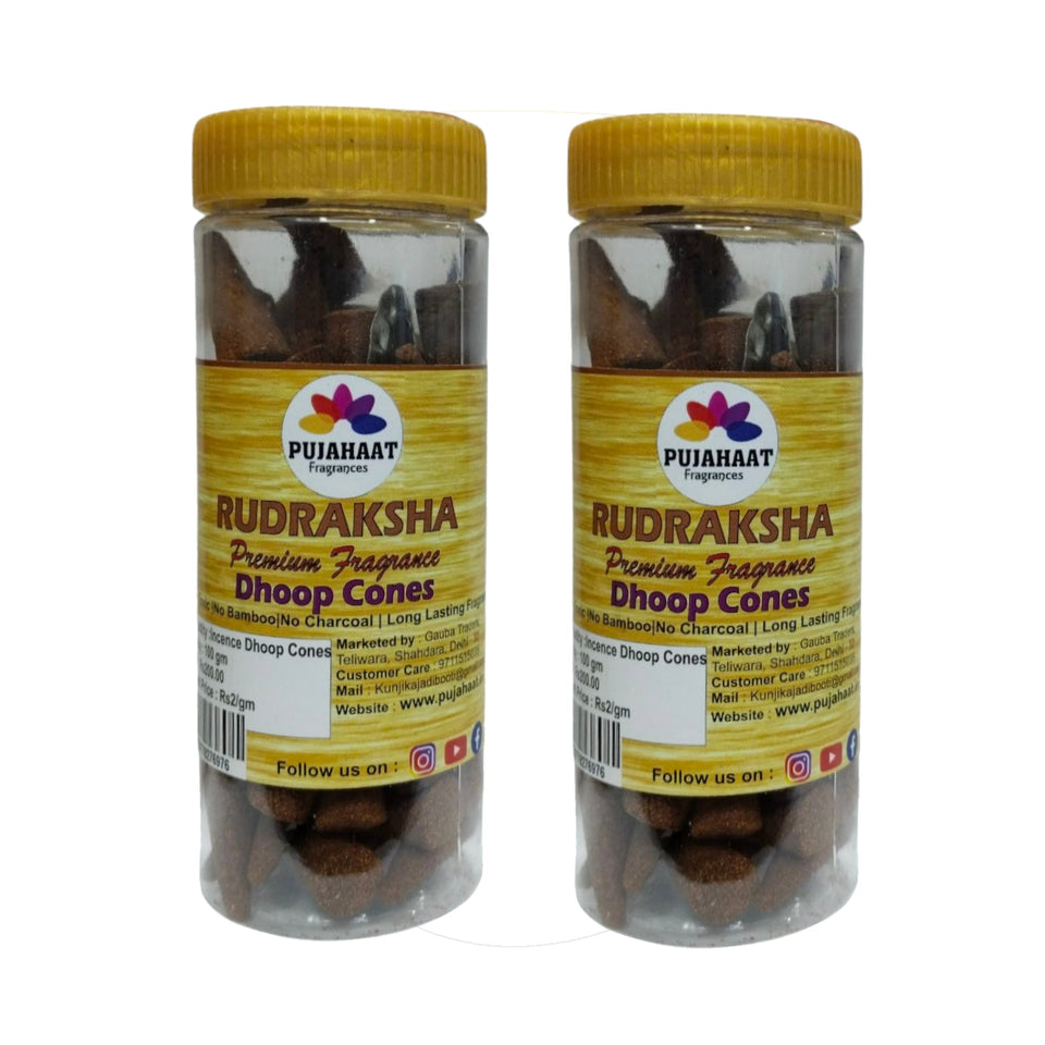 Pujahaat Premium Scented Incense Dhoop Cone | No Charcoal No Bamboo | for Pooja, Rituals & Special Occasions, Aromatherapy Rudraksha Rare Fragrance