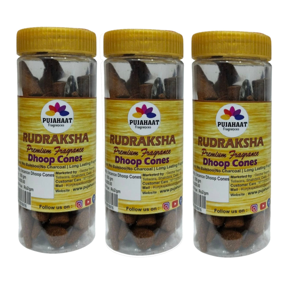 Pujahaat Premium Scented Incense Dhoop Cone | No Charcoal No Bamboo | for Pooja, Rituals & Special Occasions, Aromatherapy Rudraksha Rare Fragrance
