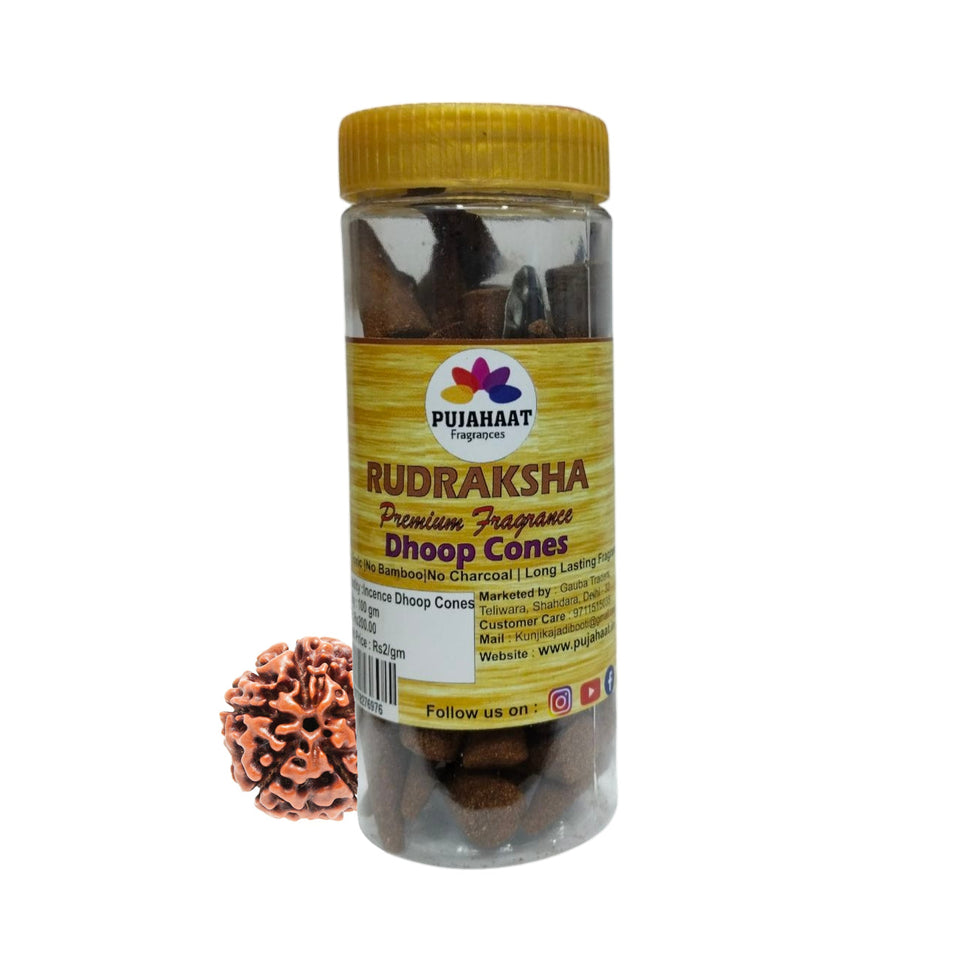 Pujahaat Premium Scented Incense Dhoop Cone | No Charcoal No Bamboo | for Pooja, Rituals & Special Occasions, Aromatherapy Rudraksha Rare Fragrance