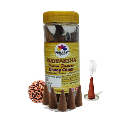 Pujahaat Premium Scented Incense Dhoop Cone | No Charcoal No Bamboo | for Pooja, Rituals & Special Occasions, Aromatherapy Rudraksha Rare Fragrance