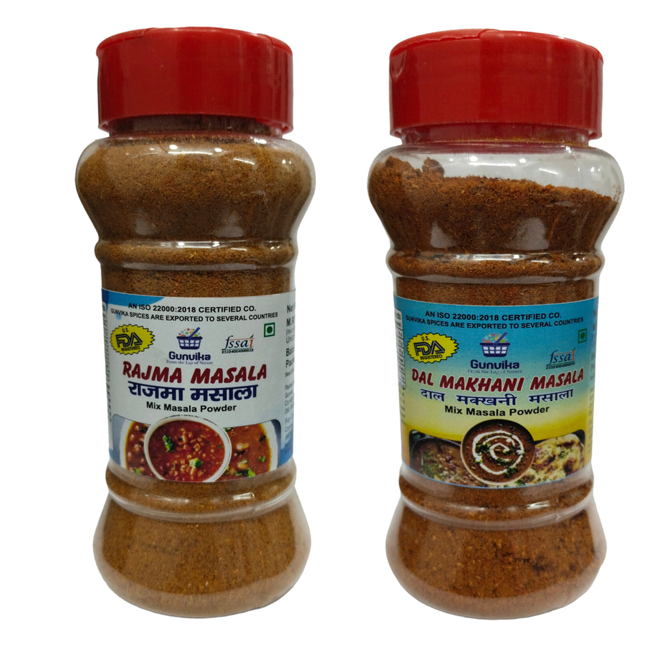 Gunvika Rajma Masala Spice Mix & Dal Makhni Combo | Multipurpose spices for you | Zero added Colour, Fillers, Additives | Vegan | Aromatic - 100 gm each