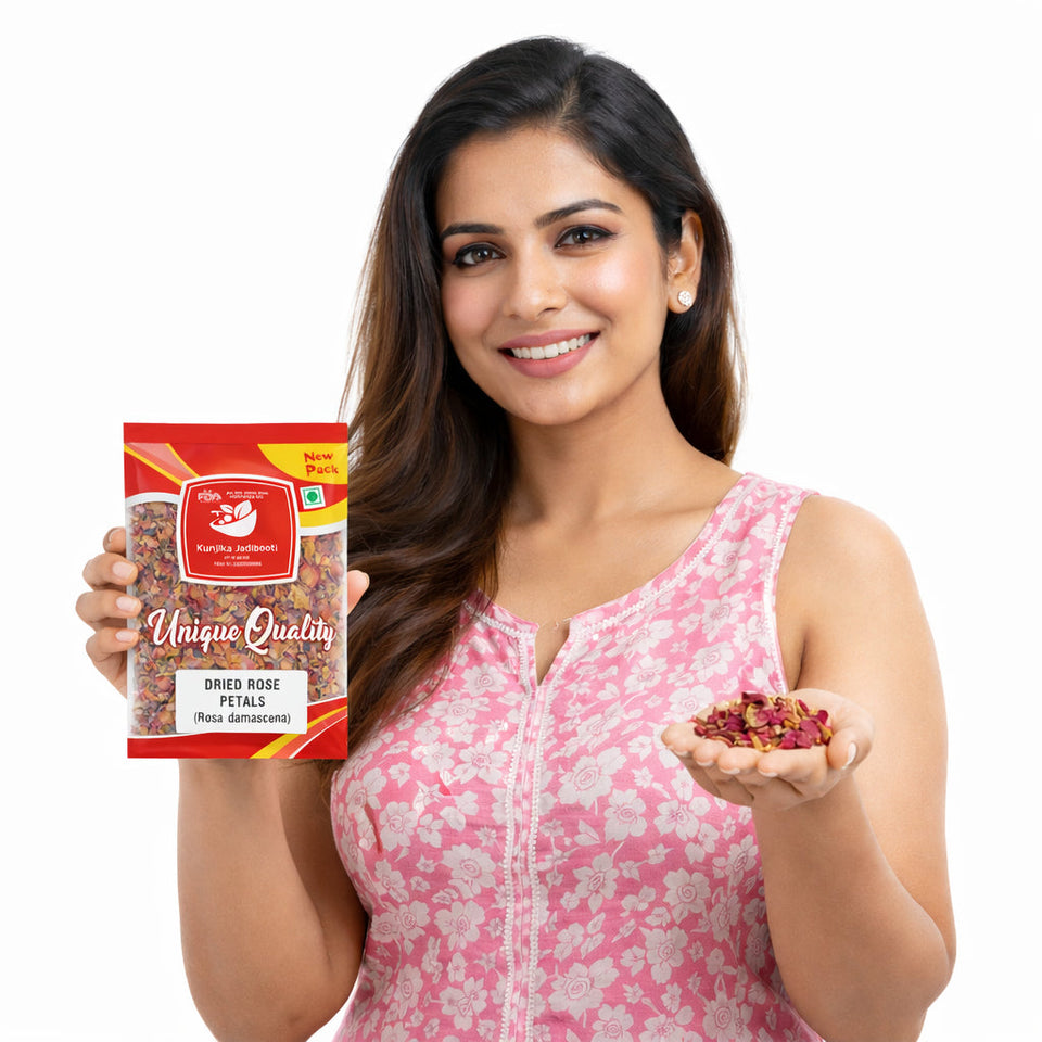 Kunjika Jadibooti Sun Dried Rose Petals - Dry Rosa Gallica - 100% Edible for Food - Dried Rose Petals - 100 Gm