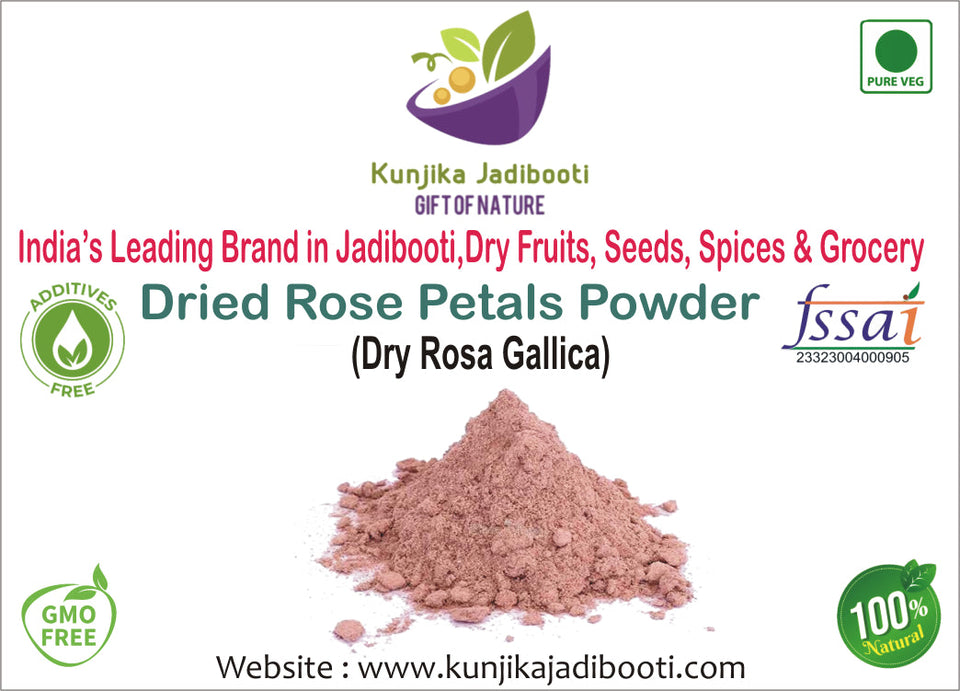Kunjika Jadibooti Sun Dried Rose Petals Powder - Dry Rosa Gallica - 100% Edible for Food - Dried Rose Powder - 100 Gm