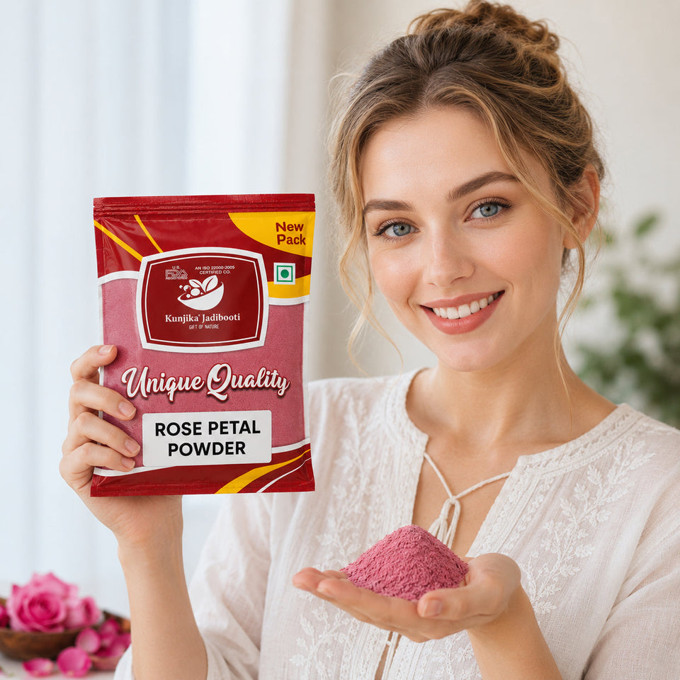 Kunjika Jadibooti Sun Dried Rose Petals Powder - Dry Rosa Gallica - 100% Edible for Food - Dried Rose Powder - 100 Gm