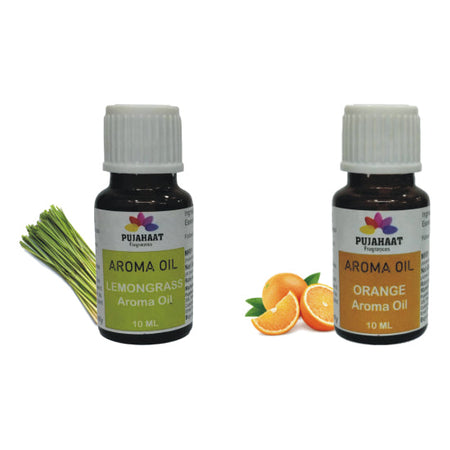 Pujahaat Lemongrass and Orange Aroma Oil for Aromatherapy oils, Oil for diffusers, Humidifier oils, Oil Burners, Spa and Air Purifier 10ml Each - Set of 2 (2 x 10 ml) AO11