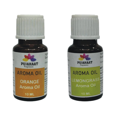 Pujahaat Lemongrass and Orange Aroma Oil for Aromatherapy oils, Oil for diffusers, Humidifier oils, Oil Burners, Spa and Air Purifier 10ml Each - Set of 2 (2 x 10 ml) AO11