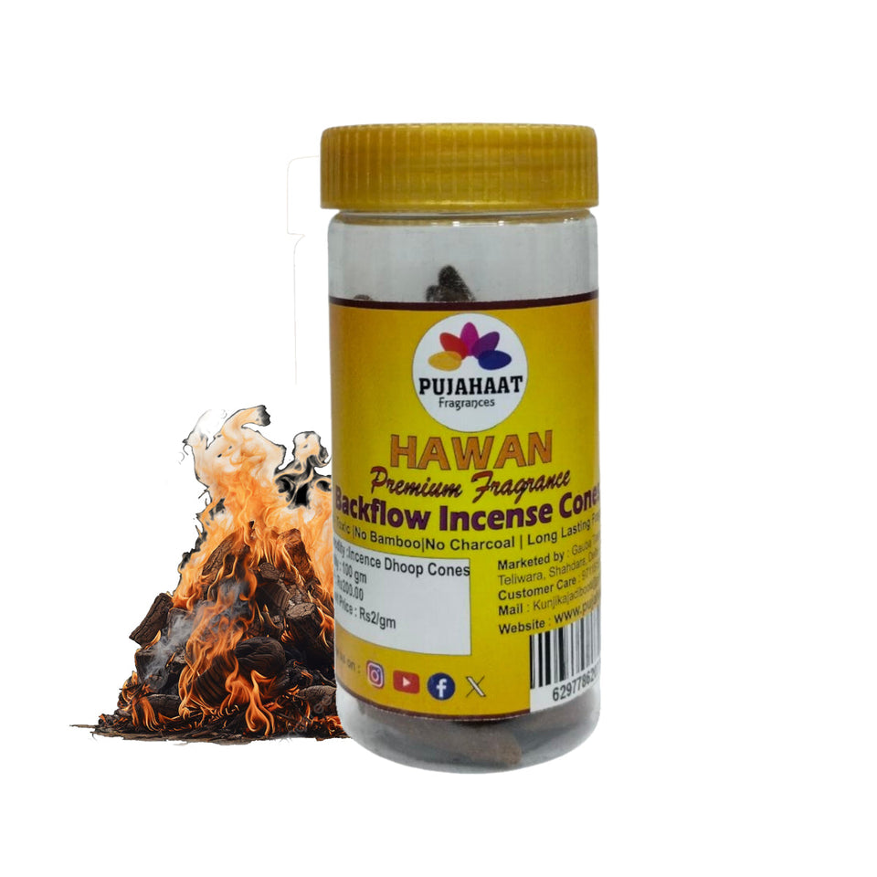 Pujahaat Premium Back Flow Dry Dhoop cones Incense Scented Smoke Cones / Dhoop for Smoke Fountains - Rare Hawan Samagri Fragrance