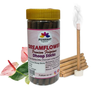 Pujahaat Dreamflower Rare Premium Scented Incense Stick | Dry Dhoop Stick | No Charcoal, Bambooless | Dhoop Batti 4 inches with free Holder - Dreamflower Fragrance