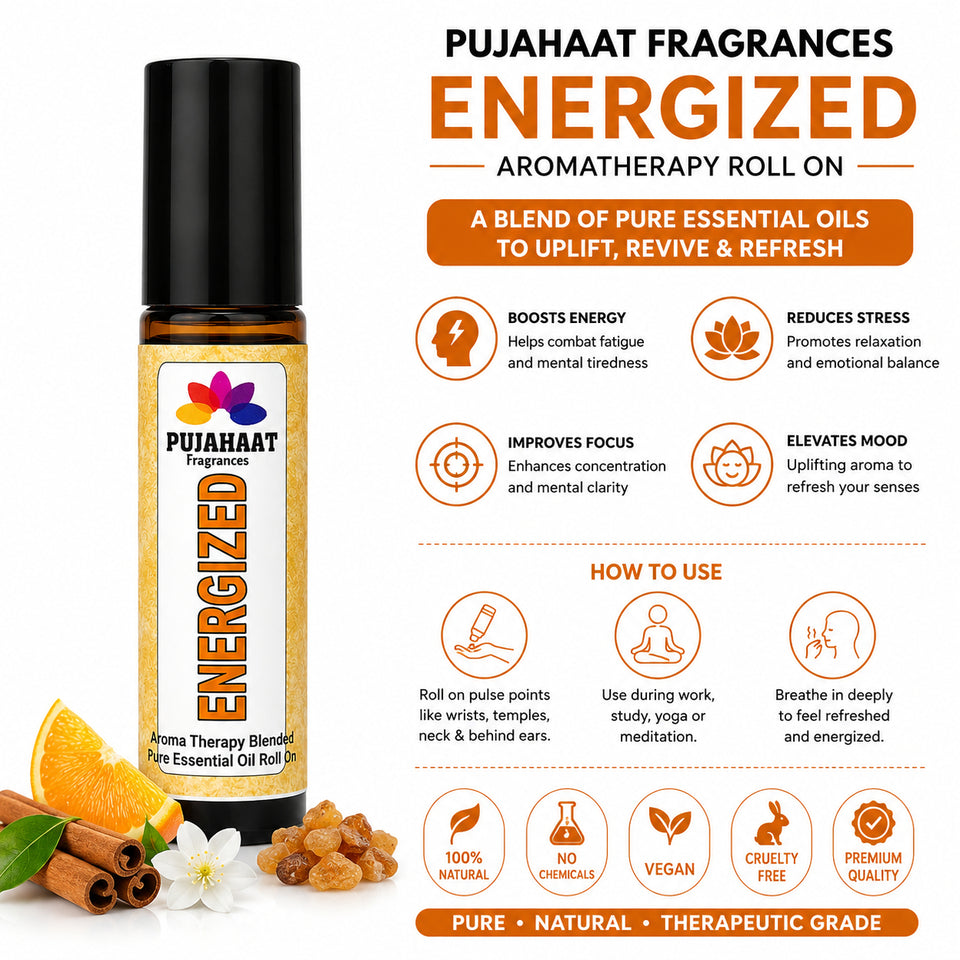Pujahaat Energized Aromatherapy Roll-on | Blend of pure & natural Essential Oils | Uplifting and Energy | Crafted by Certified Aromatherapists 10ml/0.33 fl oz - Be Calm Roll-on
