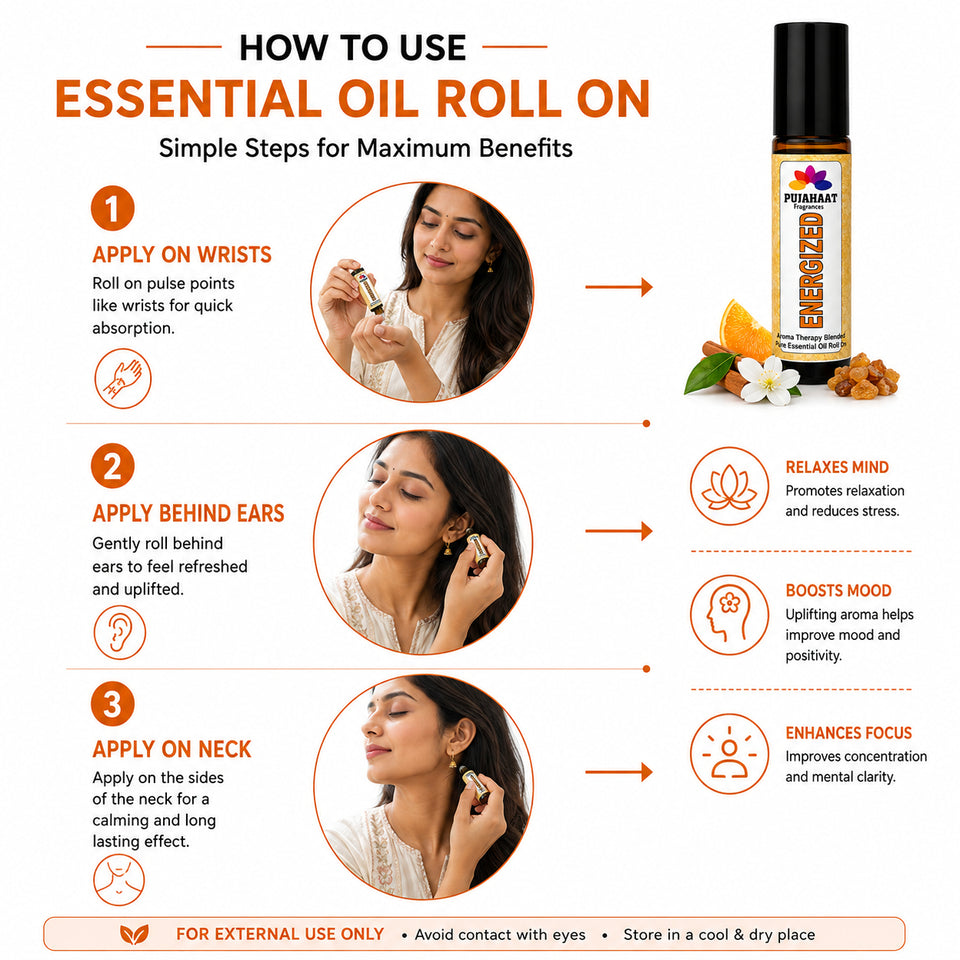 Pujahaat Energized Aromatherapy Roll-on | Blend of pure & natural Essential Oils | Uplifting and Energy | Crafted by Certified Aromatherapists 10ml/0.33 fl oz - Be Calm Roll-on