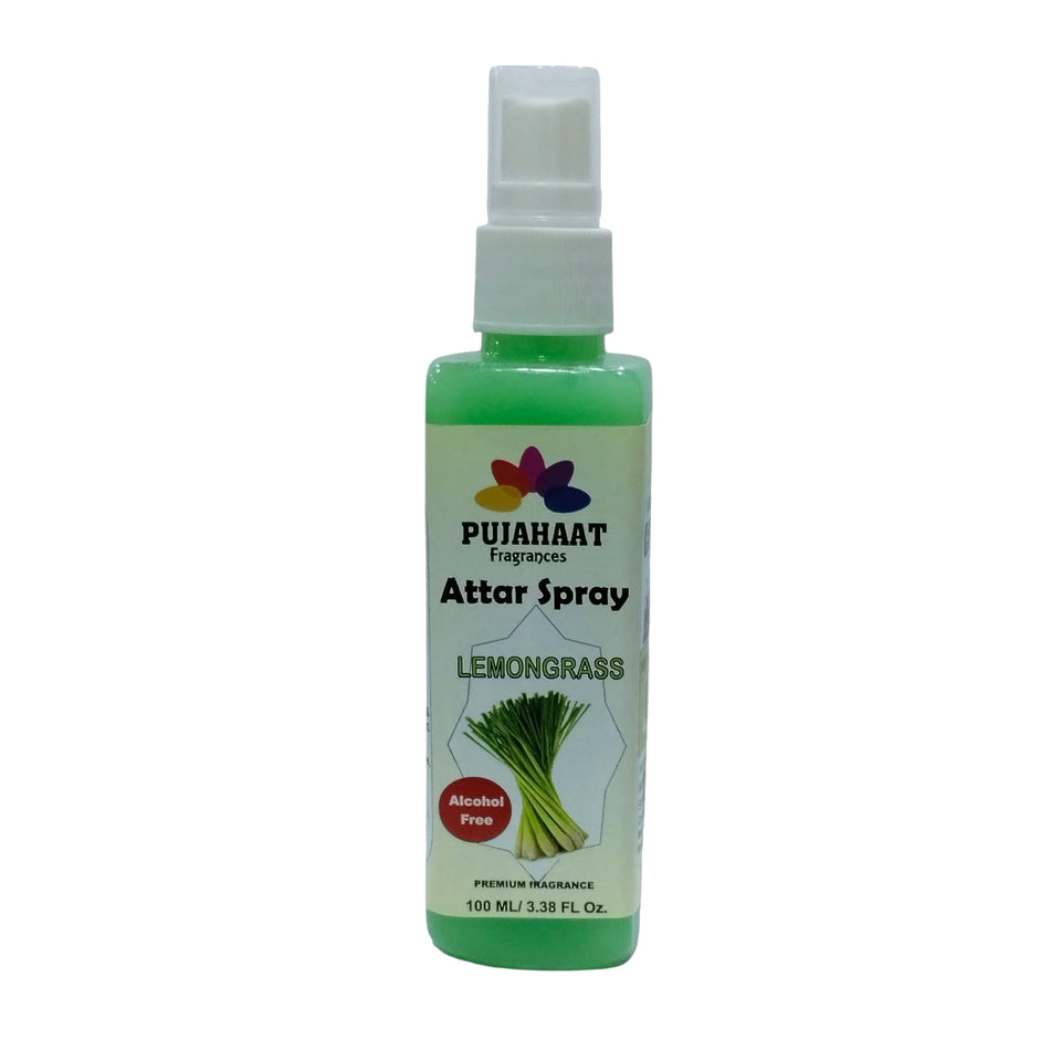 Lemongrass Attar Spray by Pujahaat | 100ml Non Alcoholic Spray | Religious Mist | Air Freshener, Room Mist, Fabric & Linen Spray | Perfect for Prayers Rooms, Living Room, sofas, curtains, car