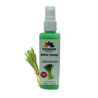 Lemongrass Attar Spray by Pujahaat | 100ml Non Alcoholic Spray | Religious Mist | Air Freshener, Room Mist, Fabric & Linen Spray | Perfect for Prayers Rooms, Living Room, sofas, curtains, car