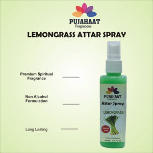 Lemongrass Attar Spray by Pujahaat | 100ml Non Alcoholic Spray | Religious Mist | Air Freshener, Room Mist, Fabric & Linen Spray | Perfect for Prayers Rooms, Living Room, sofas, curtains, car