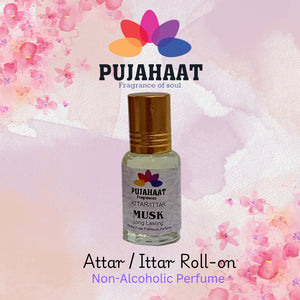 Pujahaat Premium Alcohol-Free Attar | Ittar 6ml, Long-Lasting Travel Size Roll-On, Best Musky Attar Fragrance Oil - Musk