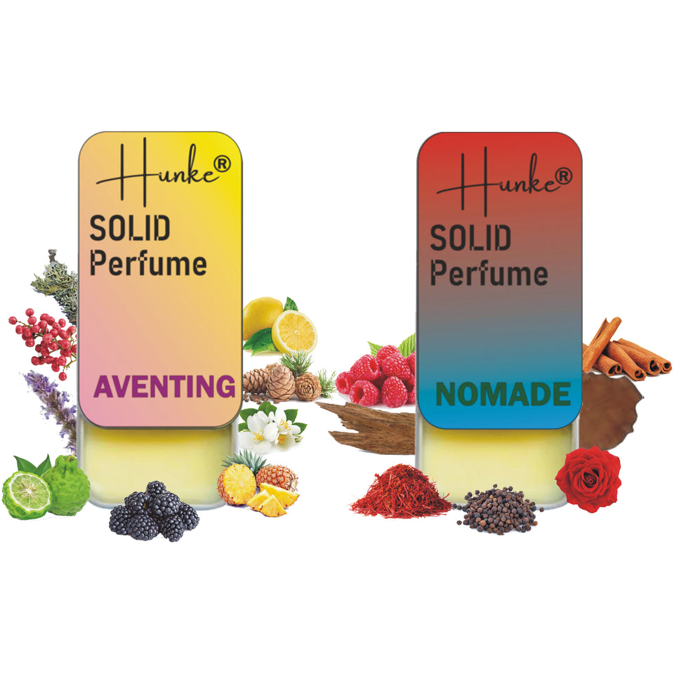 Hunke® Solid Perfume Combo | Alcohol-Free Solid Perfume for Men & Women | Long Lasting Natural Wax Fragrance | Travel Friendly Pocket Perfume | Handmade Luxury - Nomade, Aventing