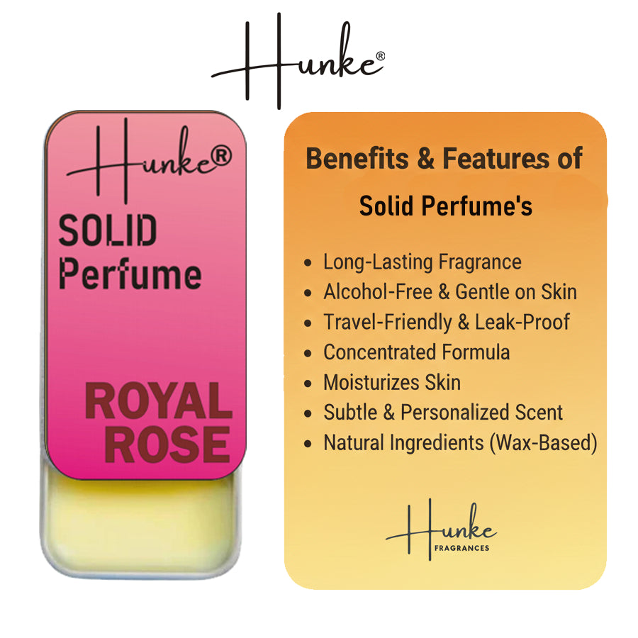 Hunke® Solid Perfume | Alcohol-Free Solid Perfume for Men & Women | Long Lasting Natural Wax Fragrance | Travel Friendly Pocket Perfume | Handmade Luxury - Royal Rose