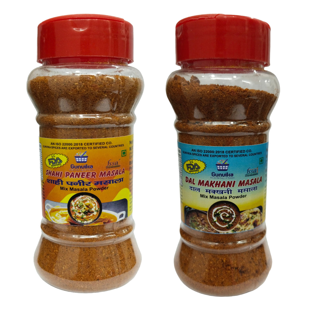 Gunvika Shahi Paneer Masala & Dal Makhni Combo Spice Mix | Multipurpose spices for you | Zero added Colour, Fillers, Additives | Vegan | Aromatic - 100 gm each