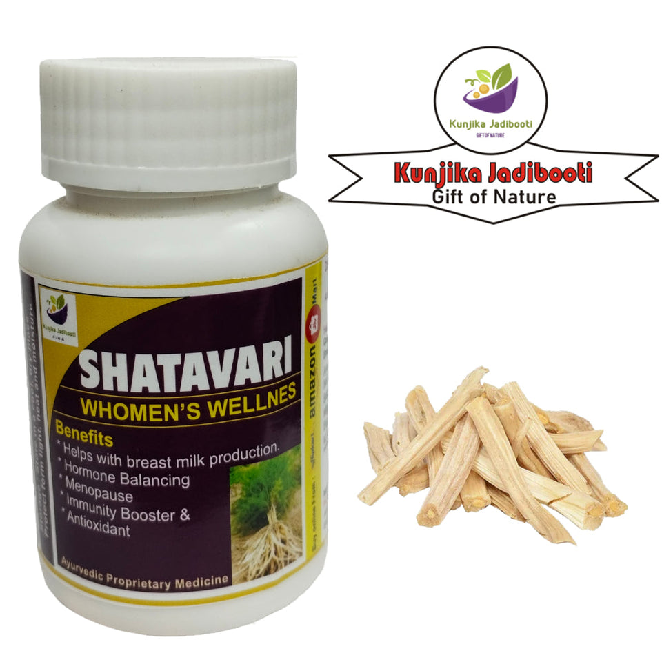 Kunjika Jadibooti Natural Shatavari Capsules 500mg | Women Wellness Capsules | Hormonal Balance | Good for PCOD/PCOS | Restore Stamina and Energy | Ayurveda | 30 Capsules