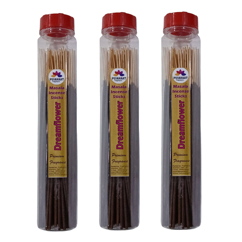 Pujahaat Premium Scented Incense Stick Masala Agarbatti | No Charcoal Incense Sticks, 100% Herbal Fragrance Agarbatti, 0% Sulphates - Dreamflower Fragrance