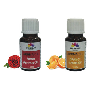 Pujahaat Rose and Orange Aroma Oil for Aromatherapy oils, Oil for diffusers, Humidifier oils, Oil Burners, Spa and Air Purifier 10ml Each - Set of 2 (2 x 10 ml) AO12