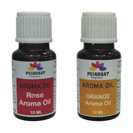 Pujahaat Rose and Orange Aroma Oil for Aromatherapy oils, Oil for diffusers, Humidifier oils, Oil Burners, Spa and Air Purifier 10ml Each - Set of 2 (2 x 10 ml) AO12