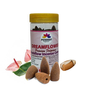 Pujahaat Premium Back Flow Dry Dhoop cones Incense Scented Smoke Cones / Dhoop for Smoke Fountains - Dreamflower Fragrance