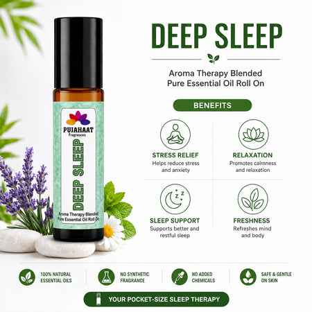 Pujahaat Deep Sleep Aromatherapy Roll-on | Blend of pure & natural Essential Oils | Targeted Sleep Aid for Restful Nights | Reduces Insomnia, Snoring & Restless Sleep | Crafted by Certified Aromatherapists 10ml/0.33 fl oz - Deep Sleep Roll-on